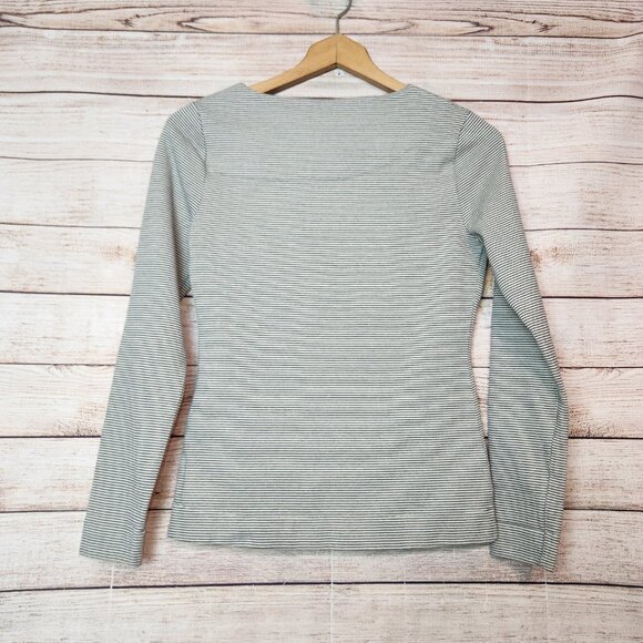 KATE SPADE Saturday Black Gray Asymmetric Neckline Slant Neck Top Size Small - Picture 10 of 13